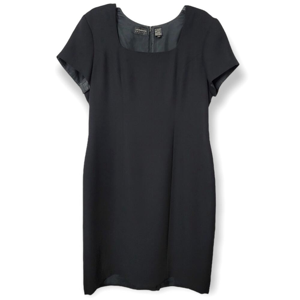 Liz Claiborne Sexy Black Short Sleeve Midi Office Dress Size 14